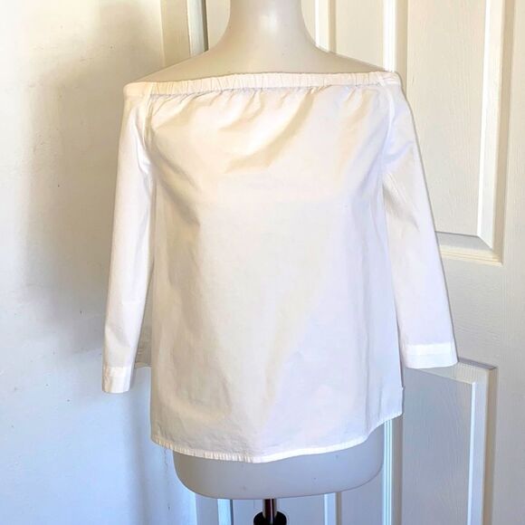 New Tommy Hilfiger Off Shoulders Cotton White Cropped Top - Picture 1 of 7